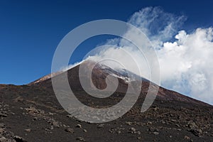 Mount Etna, one of the world`s most active volcanoes, in October, currently inactive photo